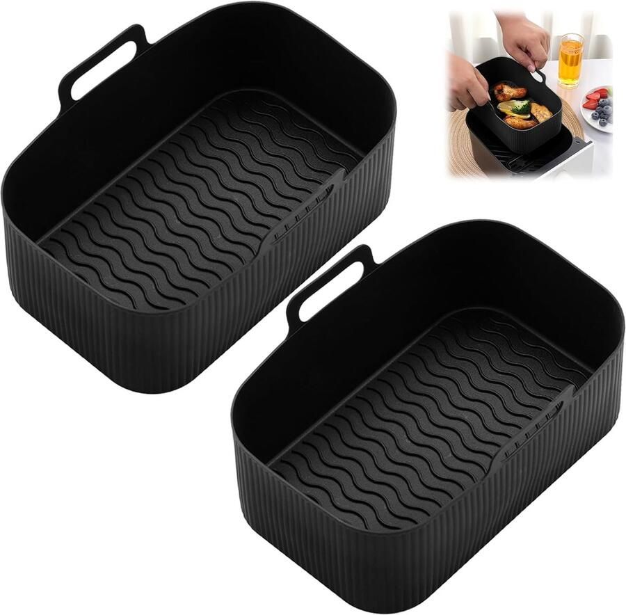 2pcs Silicone Mould voor Hot Air Fryer Reusable Baking Mold en Accessoires voor Ninja Foodi Max Dual Zone 7.6 (Black)