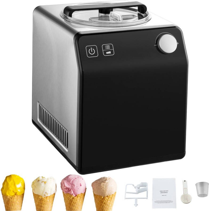 2QT Automatische ijsmachine Ingebouwde compressor 4 modi Roestvrijstalen sorbet- en gelatomaker Digitaal display Geen voorvriezen Elektrisch