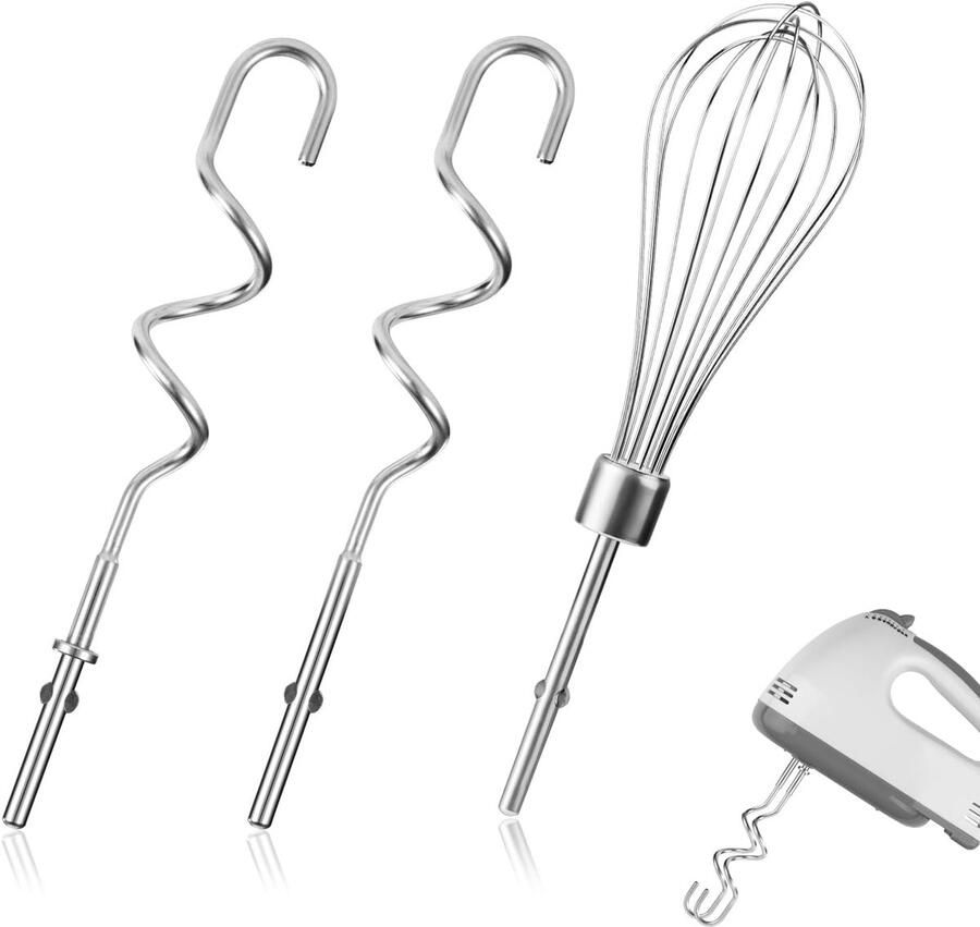 2st Handmixer Deeghaken voor Kitchenaid Roestvrijstalen Deeghaak Kloppers Vervanging met 1st Draadstaaf Handmixer Garde-Opzetstukken voor Kitchenaid KHM 5KSM KSM KSMO KSMH