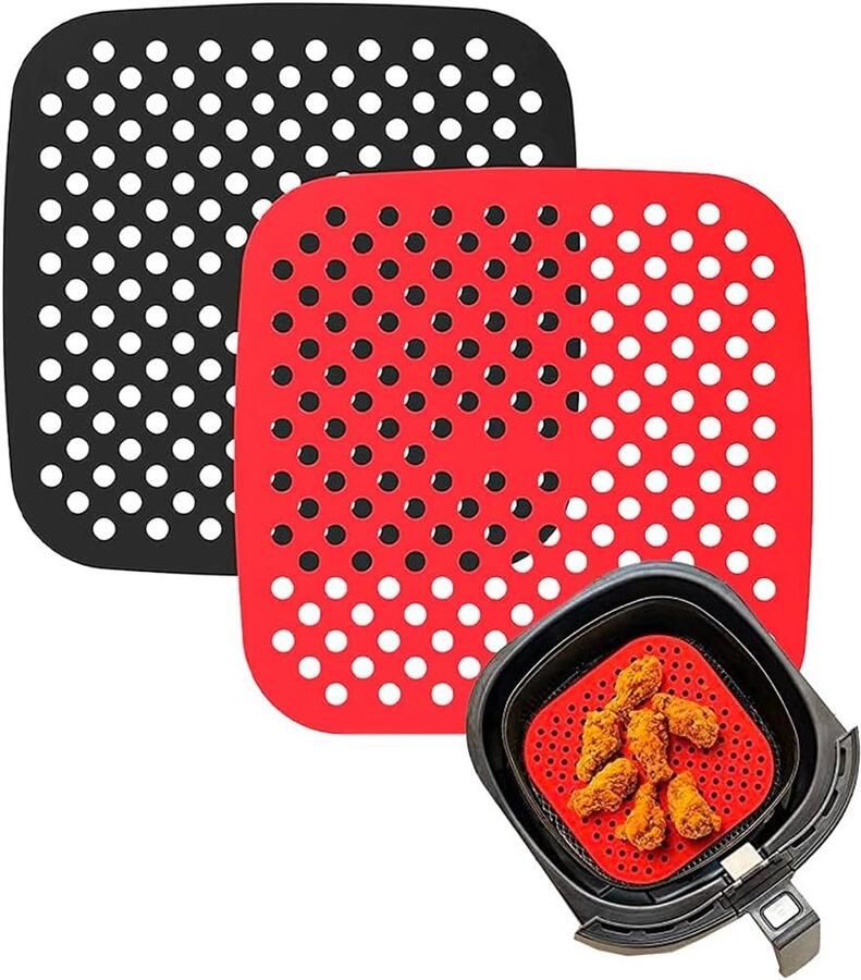 2uds Herbruikbaar bakpapier van siliconen voor luchtfriteuse AirFryer Liner anti-aanbaklaag accessoires voor olievrije friteuse vierkant 18 6 cm