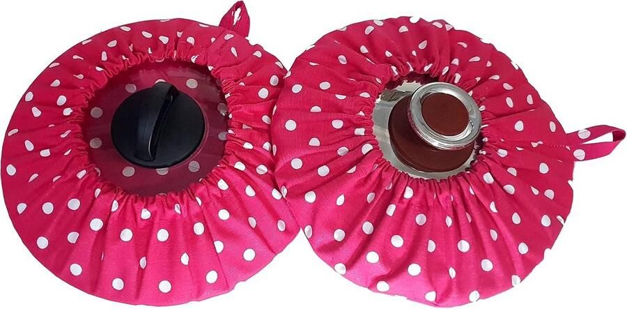 2x Dikke Katoenen Stoomvanger Set voor Rijstpan & Kookpotten Absorbeert Condensvocht Magenta Stippen