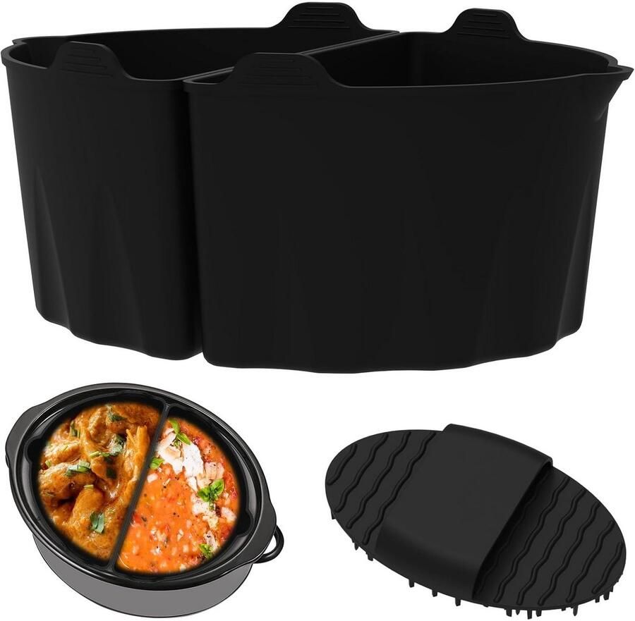 2x Herbruikbare Siliconen Slowcooker Liner met Scheidingswand Lekdicht voor 6 Qt Ovalen & Ronde Crockpot