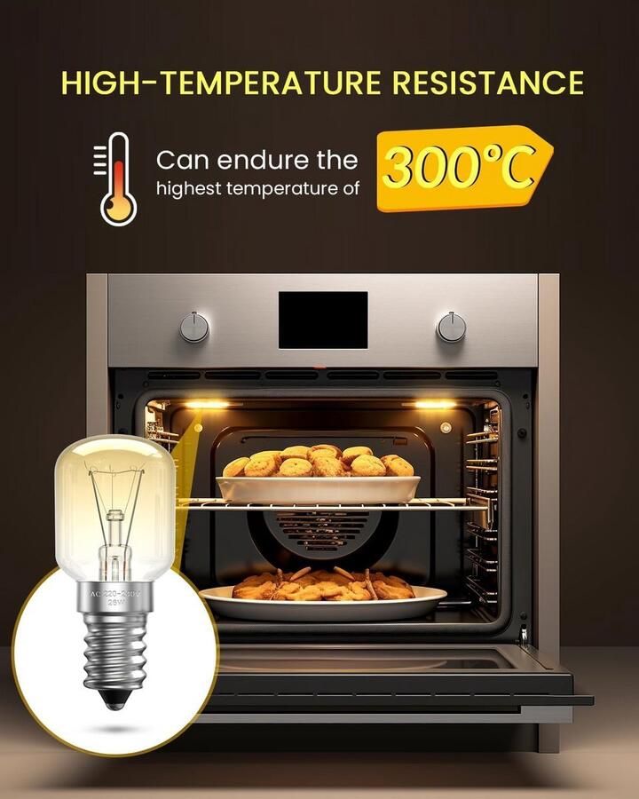 2x Hittebestendige E14 Ovenlamp 26W Warm Wit Licht tot 300°C voor Magnetron Fornuis en Koelkast