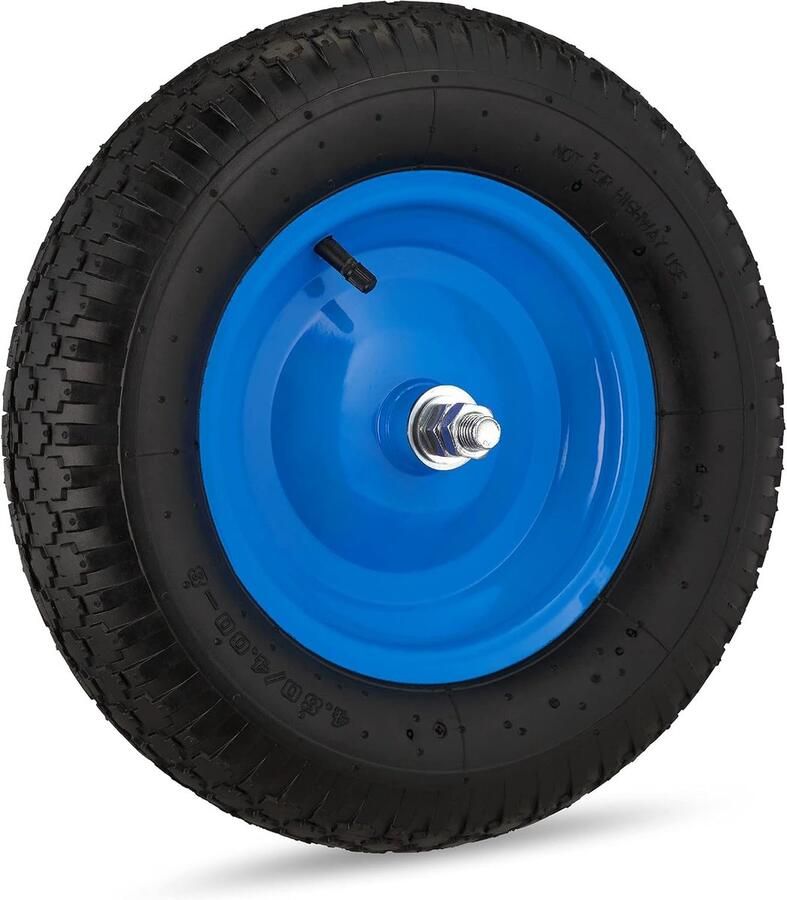 2x kruiwagenwiel 4.80 4.00-8 luchtband stalen velg met as reservewiel kruiwagen tot 120 kg zwart blauw