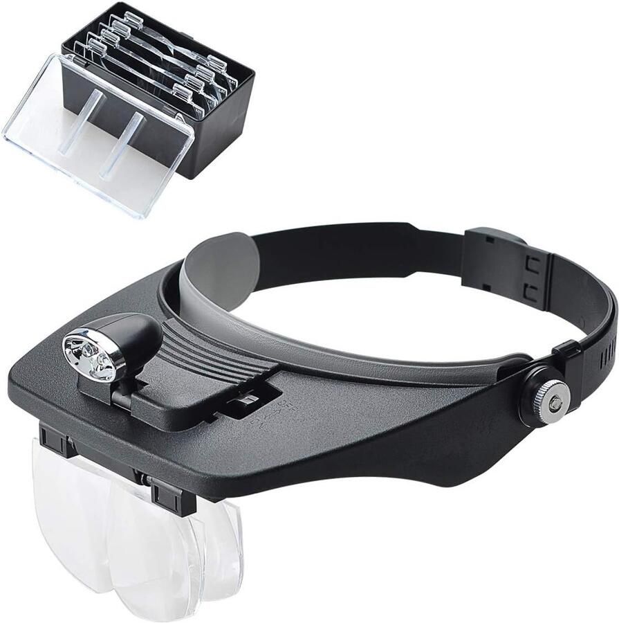 2x led-hoofdvergrootglas handsfree helm hoofdvergrootglas met 4 afneembare lenzen