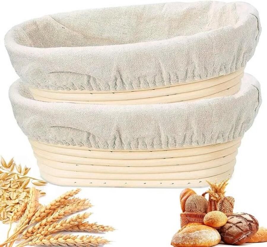 2x ovale broodrijsmanden Met linnen voering Proving basket voor ambachtelijk brood bakken