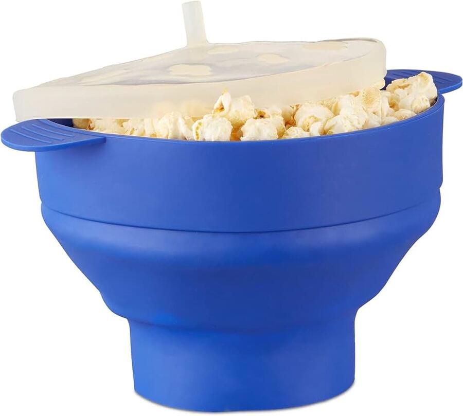 2x popcorn maker siliconen opvouwbaar voor magnetron BPA-vrij bereiding zonder olie popcorn popper blauw