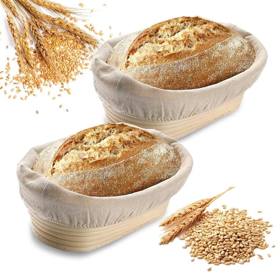 2x Professionele Rijsmanden voor Brood Bakken Gemaakt van Natuurlijk Rotan Ovaal