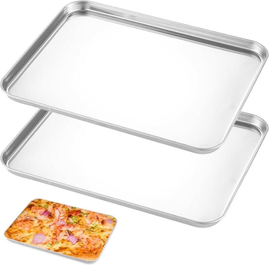 2x Rechthoekige RVS Bakplaten voor Oven en Serveren Hittebestendig