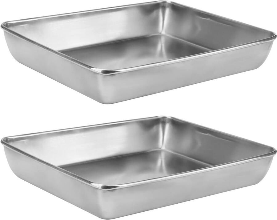 2x Roestvrijstalen Bakplaten Set Rechthoekig 36x28 cm Ovenplaat voor Koek Cake en Lasagne