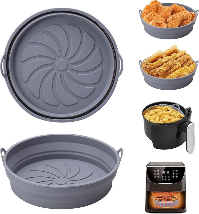 2x Siliconen Airfryer Bakvormen Herbruikbaar & Mat Rond Mandje voor Airfryer Oven en Magnetron