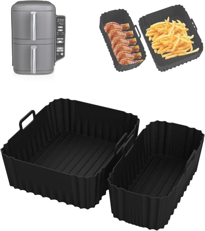 2x Siliconen Inzetstukken voor Airfryer met Dubbele Mand Hittebestendig & Anti-Aanbak Geschikt voor 9L Modellen
