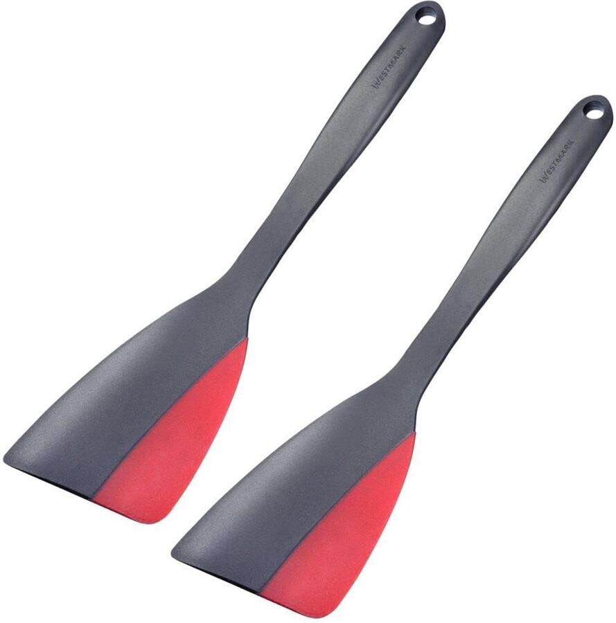 2x Spatel schraper met siliconen rand lengte: 31 cm kunststof siliconen Flexi zwart rood 157022E3