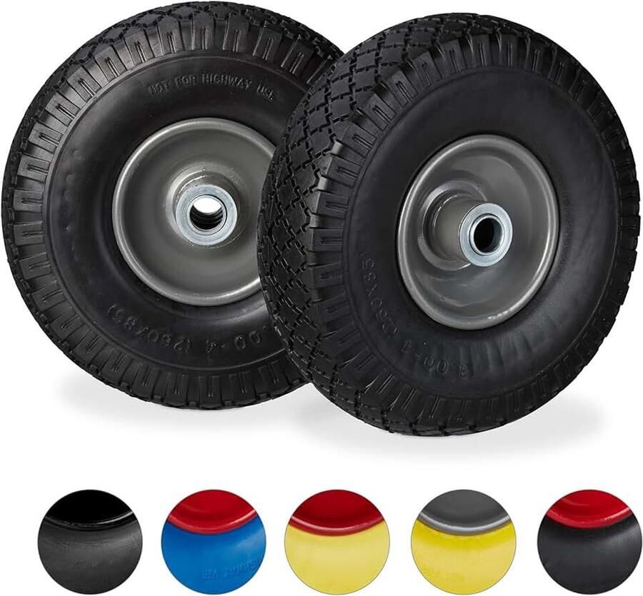 4x steekwagenwiel 3.00-4 100 kg draaglast stalen velg as met diameter 20 mm 260 x 85 mm zwart-grijs