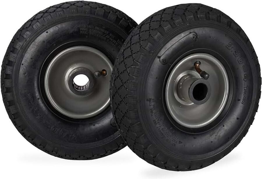 2x steekwagenwiel 3.00-4 rubberen luchtbanden reservewielen met stalen velg 260x85 mm Ø as 25mm zwart-grijs