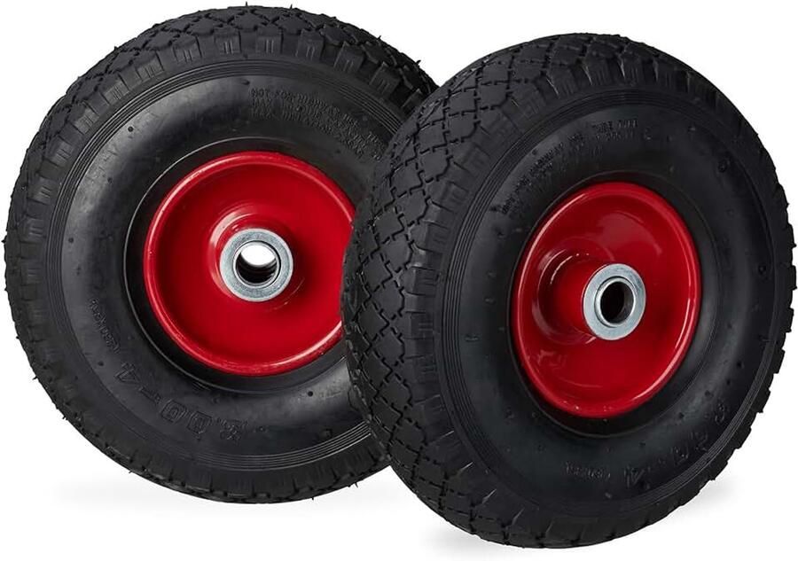 2x steekwagenwiel 3.00-4 set reservewielen draaglast tot 100 kg stalen velgen 260 x 85 mm in het zwart-rood