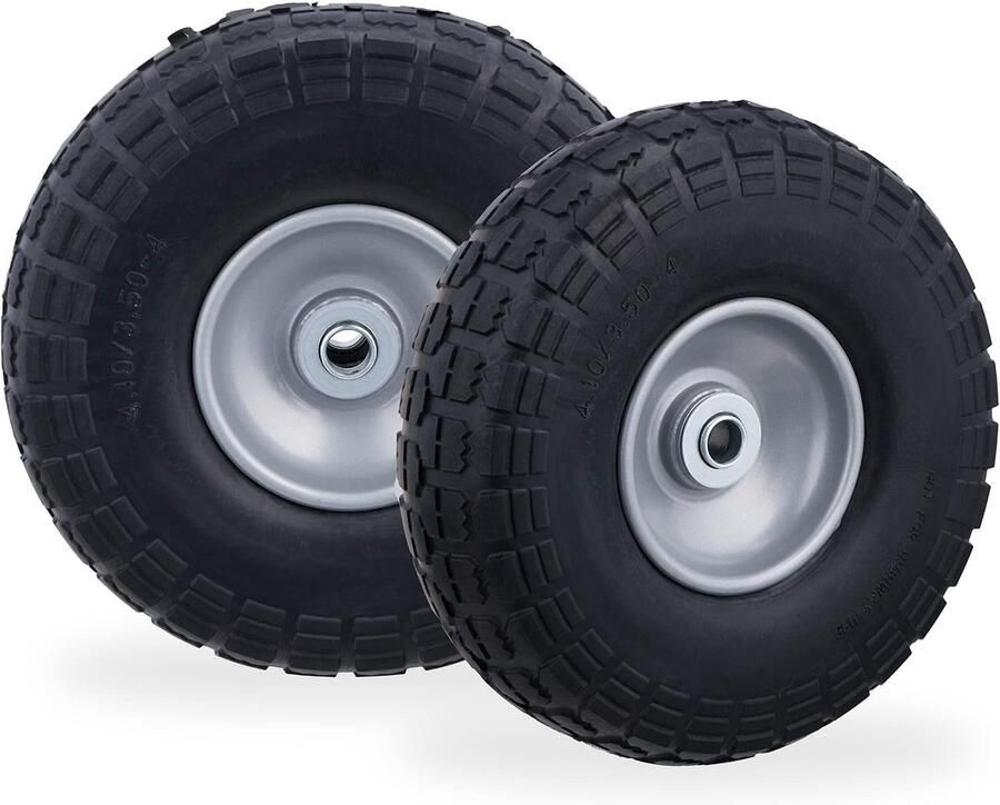 2x steekwagenwiel 4.1 3.5-4'' anti lek banden 16 mm as tot 150 kg 260x85mm rubber zwart-grijs