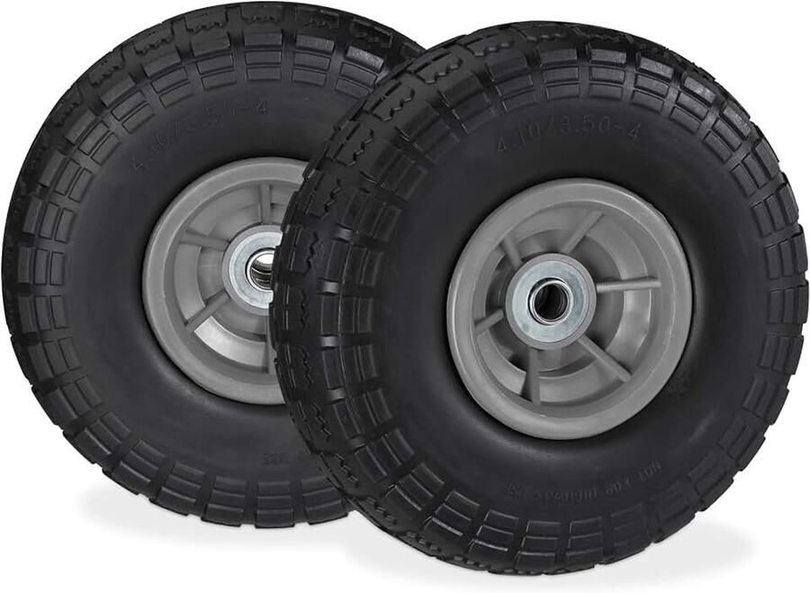 2x steekwagenwiel 4.1 3.5-4'' anti lek banden 16 mm as tot 150kg 260x85mm rubber zwart-grijs