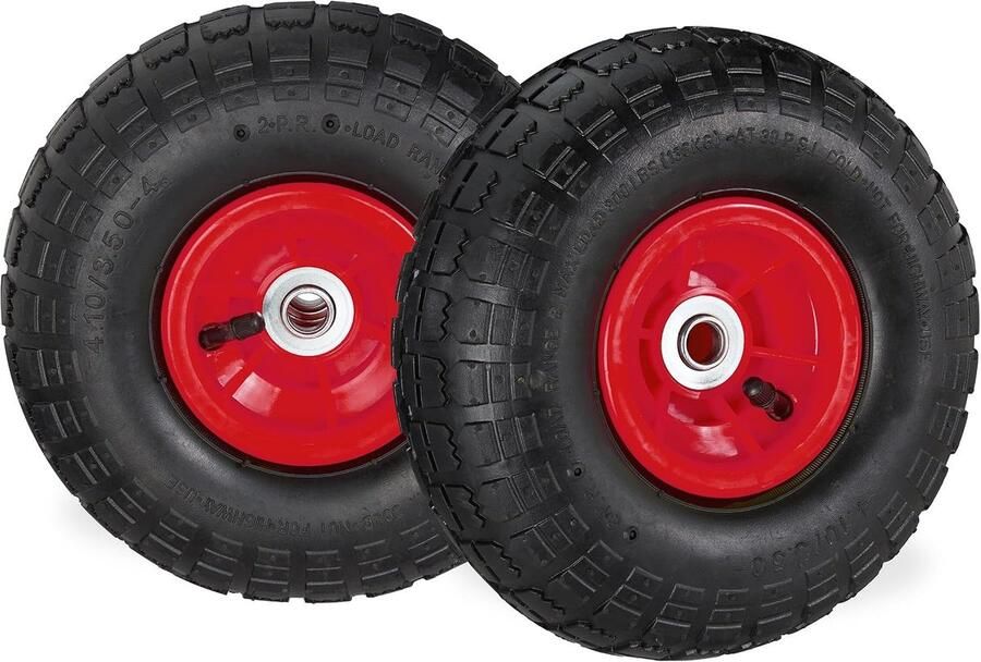 2x steekwagenwiel 4.1 3.5-4 reserve luchtbanden 16 mm as tot 136 kg 260x85mm bolderkarwiel zwart-rood