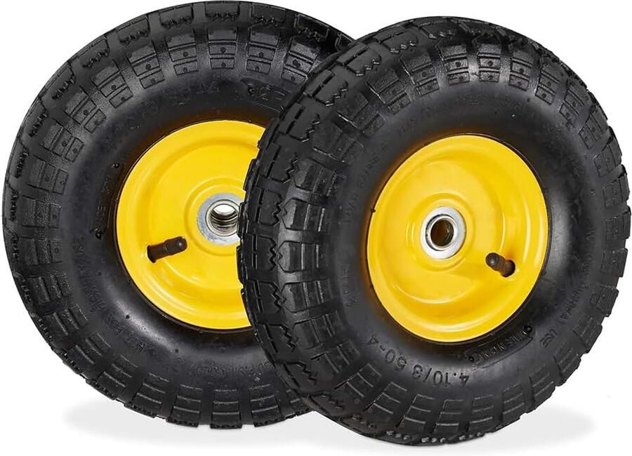 2x steekwagenwiel 4.1 3.5-4 reserve luchtbanden 16 mm as tot 136 kg 260x85mm stalen velg zwart-geel