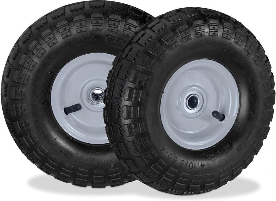 2x steekwagenwiel 4.1 3.5-4 reserve luchtbanden 16 mm as tot 136 kg 260x85mm stalen velg zwart-grijs