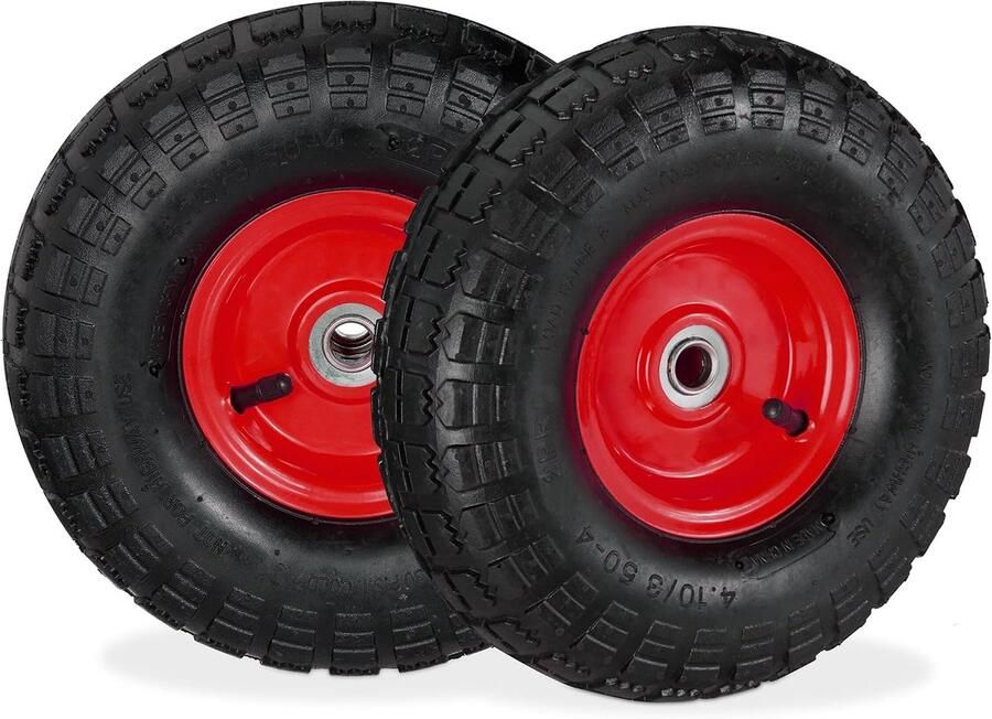 2x steekwagenwiel 4.1 3.5-4 reserve luchtbanden 16 mm as tot 136 kg 260x85mm stalen velg zwart-rood