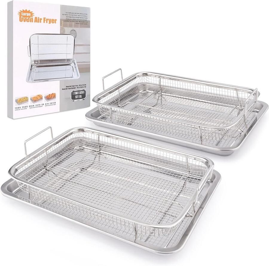 2x XL Airfryer Mand voor Oven RVS Frituren Bakken Grillen