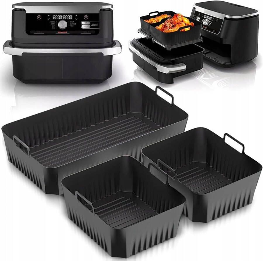 3-delige Airfryer Bakvorm 3-delige Siliconen Airfryer Bakvorm Airfryer-accessoireset Hittebestendig Antiaanbaklaag Zwart 5.2L & 10.4L Vaatwasserbestendig Voor Airfryer & Oven