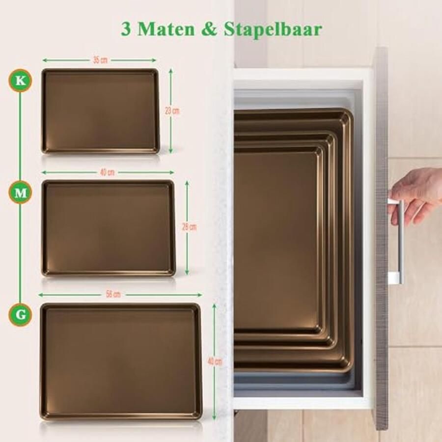 3-delige Bakplaat Set Professionele Kwaliteit Met Antiaanbaklaag Geschikt Voor Oven Tot 230°C