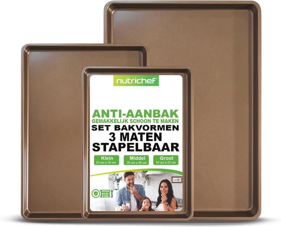 3-delige Bakplaat Set Professionele Kwaliteit Met Antiaanbaklaag Geschikt Voor Oven Tot 230°C
