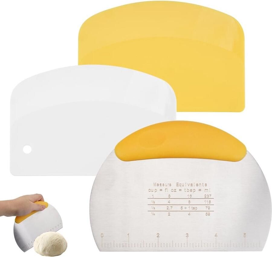 3-delige Deegverdeler van Roestvrij Staal met Anti-slip Handvat en Maatverdeling Perfect voor Brood Gebak en Pizza Snijden