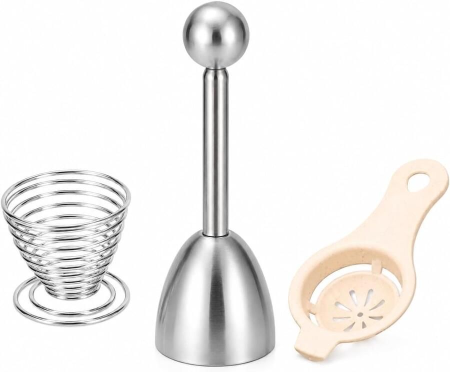 3-Delige Eieropenerset RVS Eierschaalopener Met Eierdop en Eierscheider Netjes Openen en Scheiden: 3-Delige set in Zilver RVS Opener 13 2 cm Eierdop 5 cm en Scheider 12 cm Voor Ontbijt en Bakken