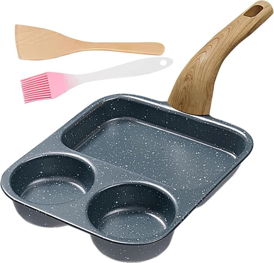 3-delige eierpan Omelet pan Maaltijd bereiding Gelijkmatige warmte 39 x 19 x 9 cm Zwart