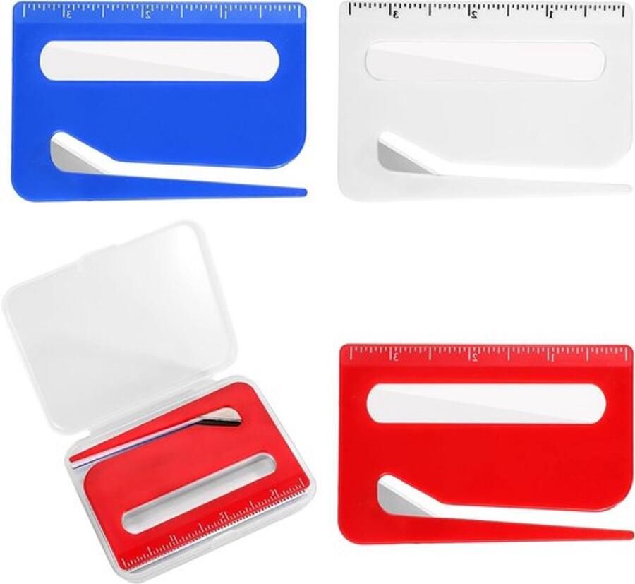 3-delige Enveloppenopener Set met Schaal en Vergrootglas Multifunctionele Snijmachine voor Thuis en Kantoor Inclusief Opbergtas in Rood Blauw en Wit