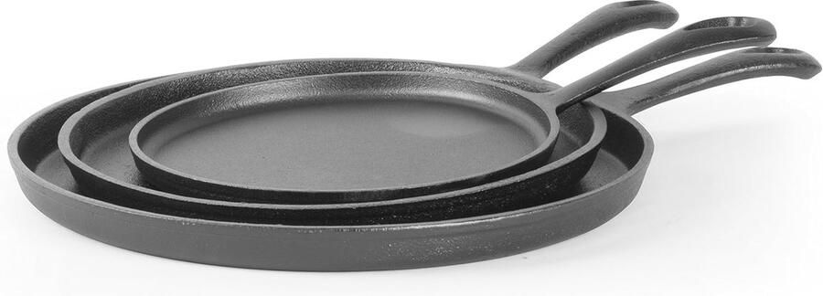 3-delige Gietijzeren Grillpan Set Ronde Plaat Ø20 Ø25 Ø30 cm Vooroven en Buiten Koken