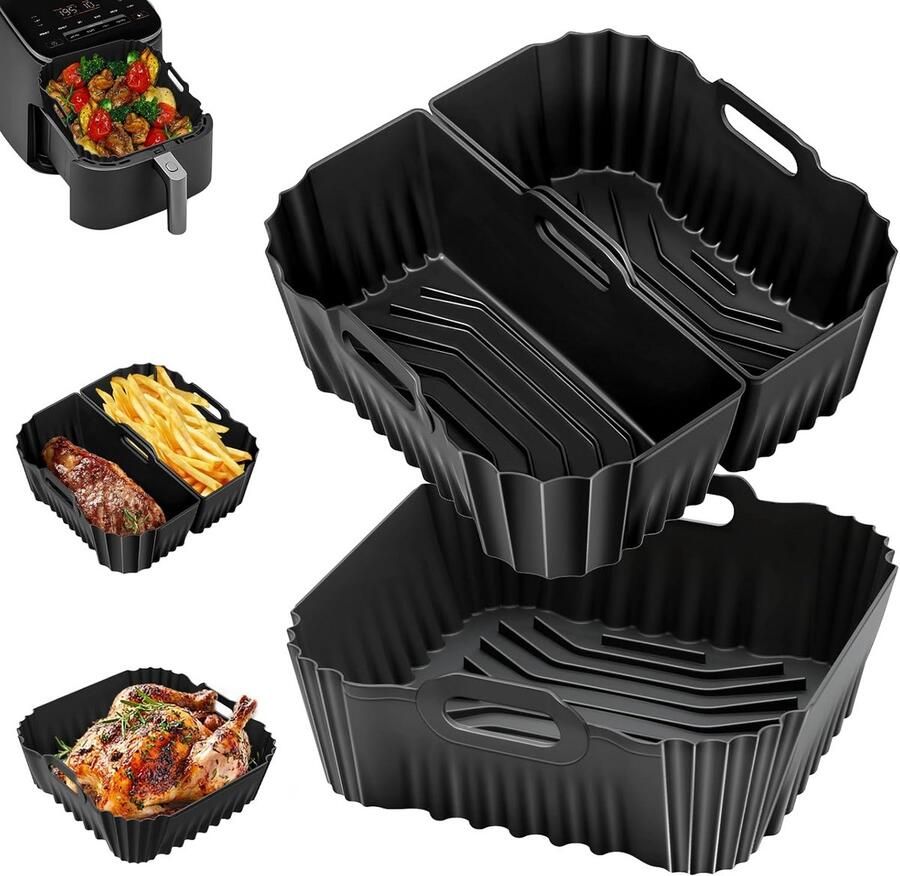 3-Delige Herbruikbare Siliconen Vormen voor Airfryer Ovenbakjes voor Heteluchtfriteuse 5.5L tot 6.4L