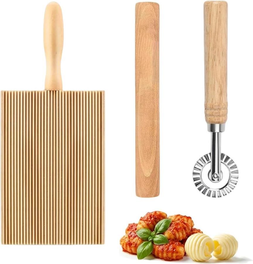 3-Delige Houten Gnocchiplank met Snijder en Deegroller Spätzle Rasp Ravioli Maker Kleine Handmatige Pastamachine Pastamaker Wontondeegvellen Voor Dumplings en Ravioli