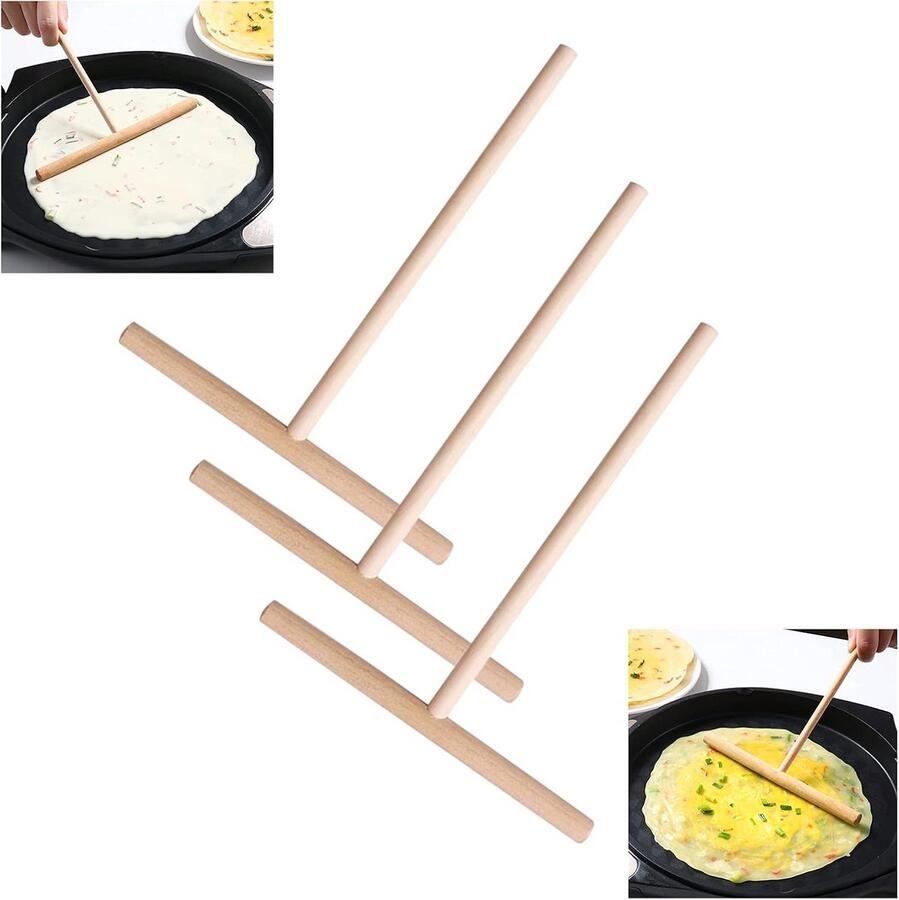 3-delige Houten T-Vorm Pannenkoeken Spreader Set Bakgereedschap voor Perfecte Pannenkoeken