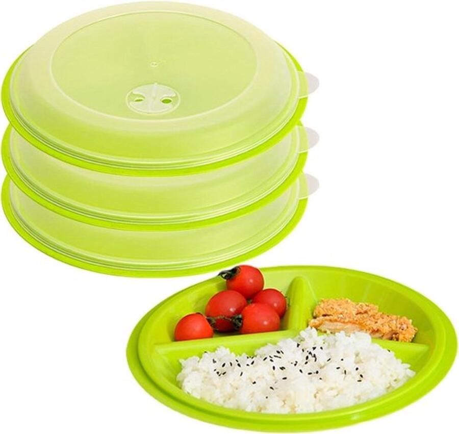 3-delige Magnetron Servies met Deksel: Magnetron Schaal met Deksel met 3 Compartimenten Opbergdoos Opslag Servies voor Verwarmen Magnetron Servies met Ventilatie