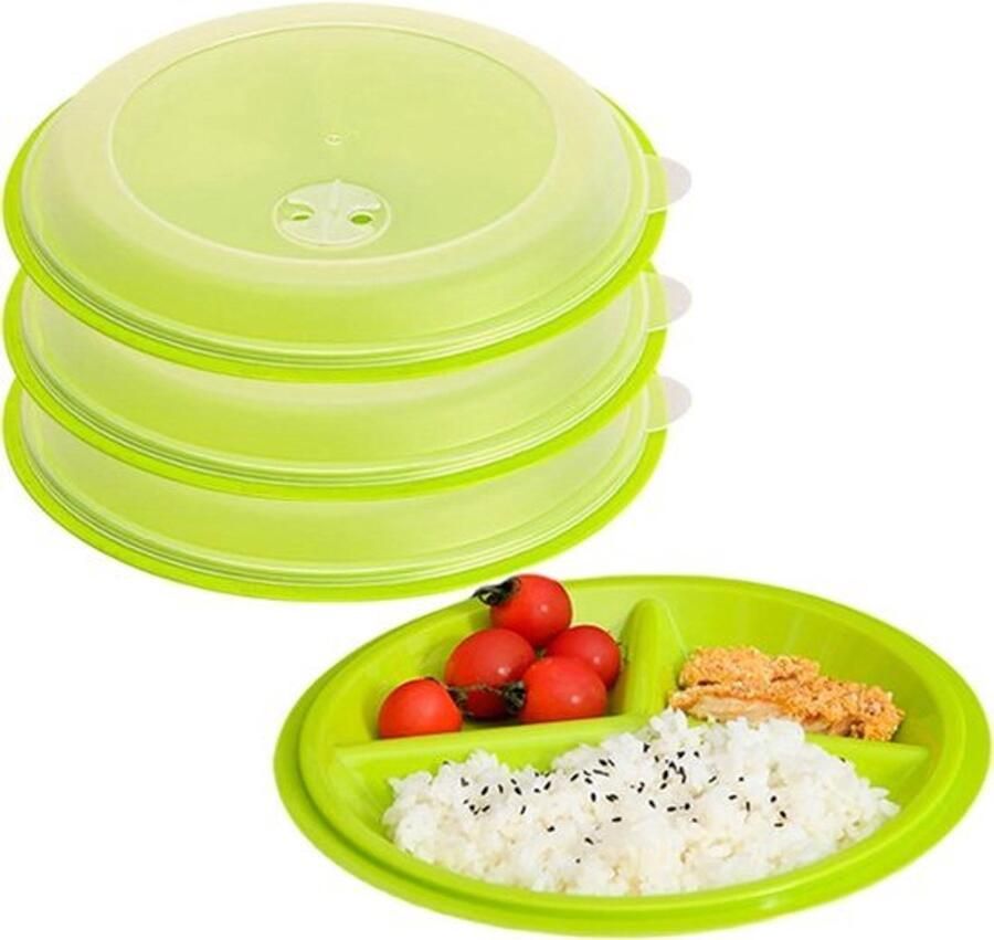 3-delige Magnetron Servies met Deksel: Magnetron Schaal met Deksel met 3 Compartimenten Opbergdoos Opslag Servies voor Verwarmen Magnetron Servies met Ventilatie