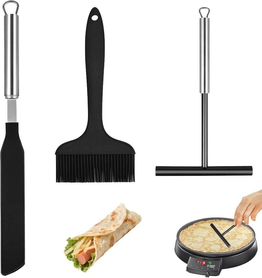 3-Delige Pannenkoeken Bakset: T-Spatel Siliconen Kwast en Dispenser