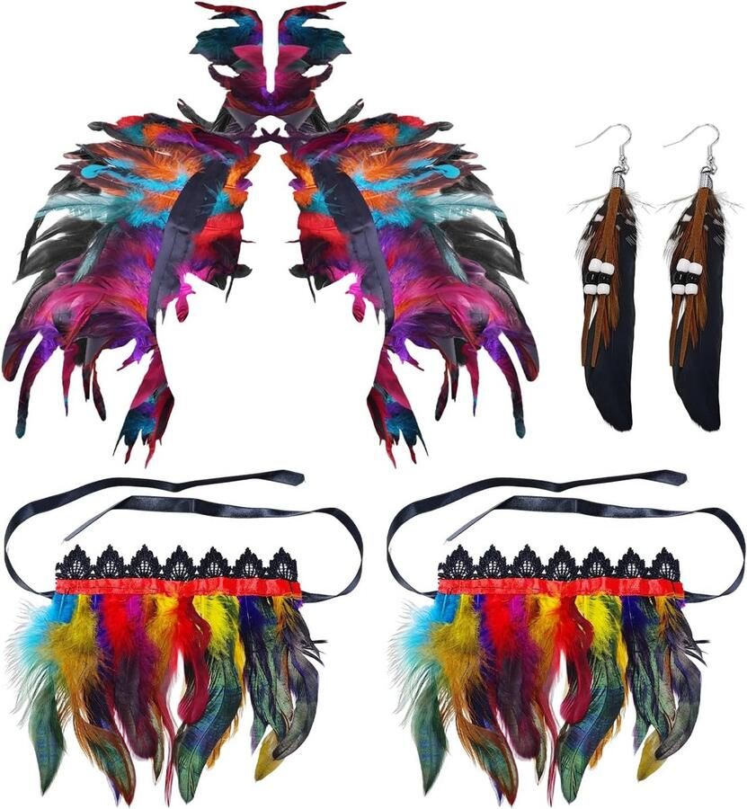 3-delige partyset voor dames veerarmbanden damessjaals festivalkleding Zwart S M ShopVlot