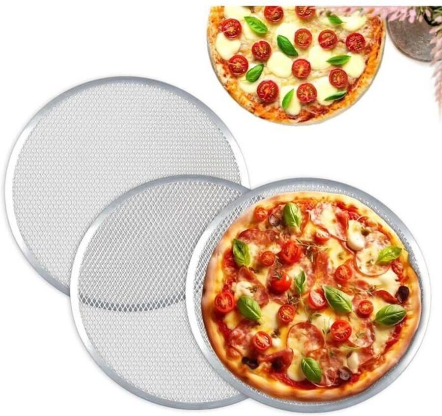 3-delige pizzagrill 33 cm aluminium pizzapan ronde pizzapan BBQ-grill met label