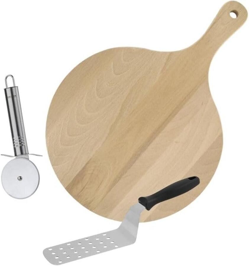3-Delige Pizzaset met Pizzaschep Houten Plank en Pizzarol: Alles voor de Perfecte Pizza