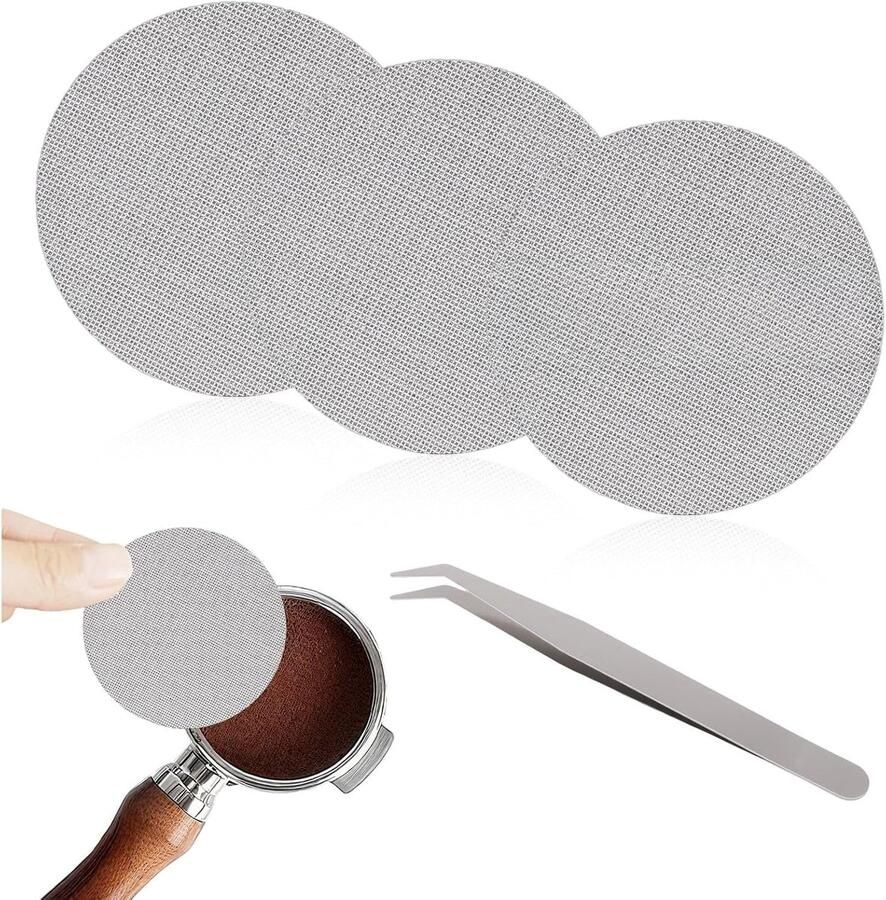 3-delige Puck Screen 58.5 mm 1.7 mm Dikke Espresso Zeef voor 58 mm Zeefdrager Roestvrijstalen Koffiefilter en Tweezers Herbruikbaar en Duurzaam Koffiezakje