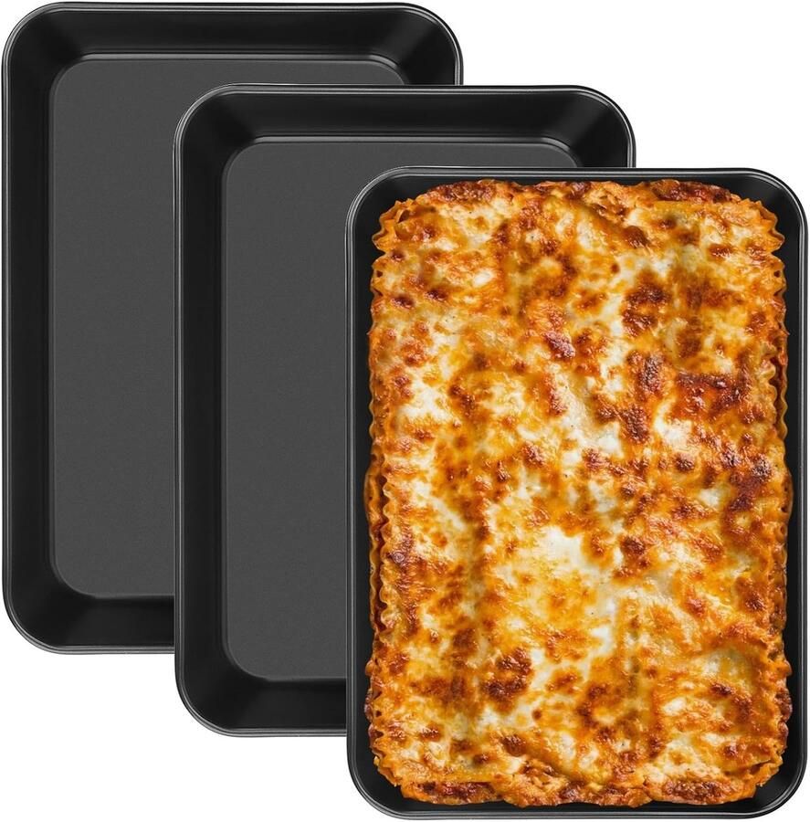 3-delige set bakplaten met antiaanbaklaag veelzijdige ovenschaal voor lasagne taarten en meer (34 x 24 cm)
