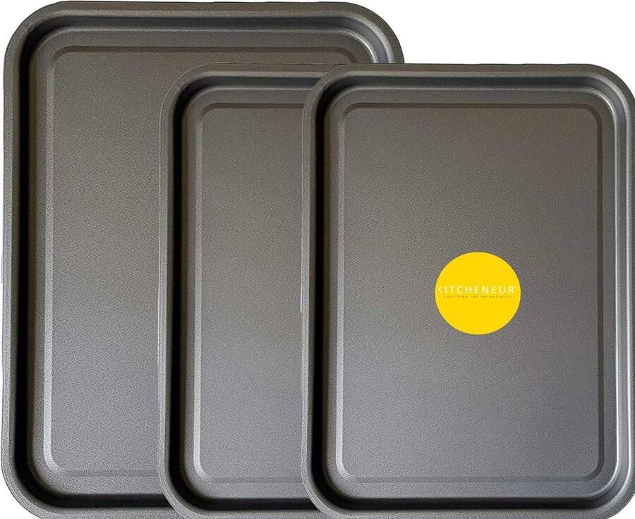 3-Delige Set Bakplaten Oven – 38cm & 35cm – Antiaanbak – Vaatwasserbestendig - Foto 1