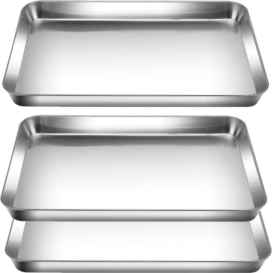 3-delige Set Rechthoekige Bakplaten van RVS Oven- en Vaatwasmachinebestendig