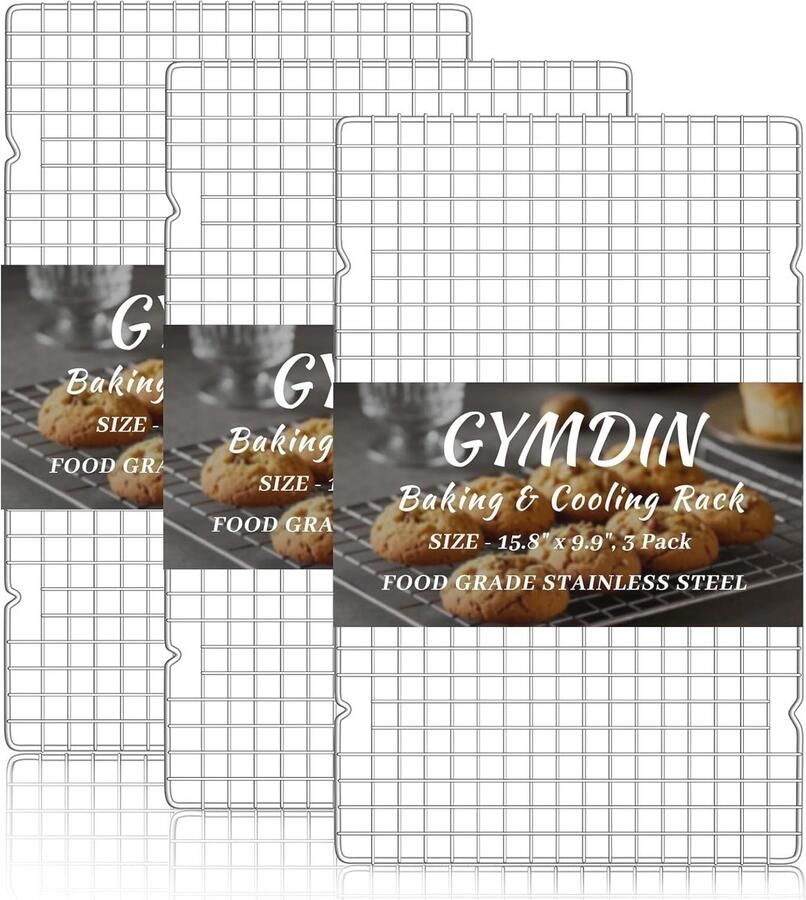 3-delige set roestvrijstalen afkoelroosters ideaal voor bakken braden en grillen