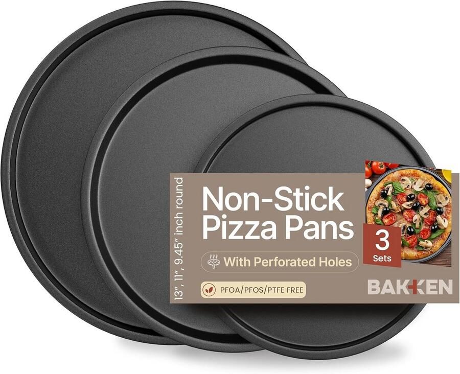 3-delige set ronde pizzaplaten met antiaanbaklaag en grijze coating